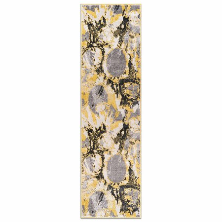 World Rug Gallery Contemporary Abstract Circles Non Shedding Soft Area Rug 2' x 7' Yellow 389YELLOW2x7